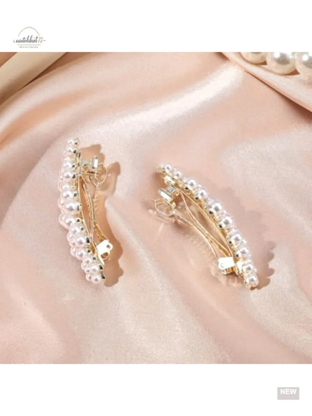 2 Pcs Pearl Barrettes, Elegant French Barrette Hair Clips with Rhinestones,